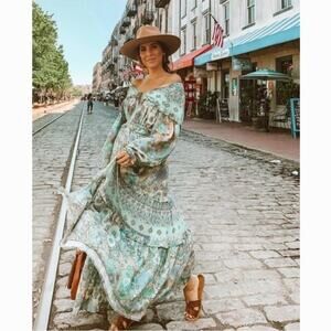 Spell x Free People Amethyst Maxi Dress Turquoise Blue Sz XS